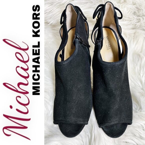 MICHAEL MICHAEL KORS Black Jennings Suede Open Toe Stiletto Booties, Size 8.5 - Picture 2 of 10
